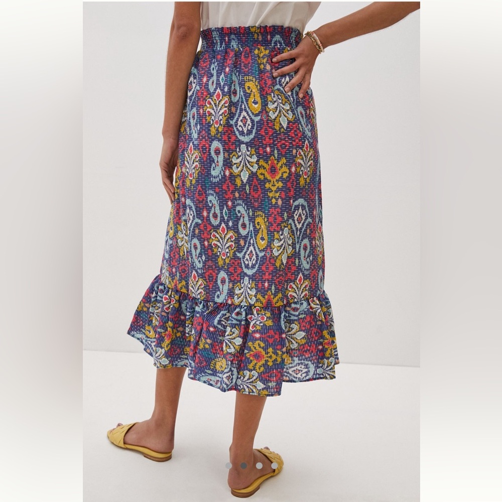 Anthropologie Edith Midi Skirt Blue Red Yellow Paisley Print Women’s Large - Picture 3 of 14